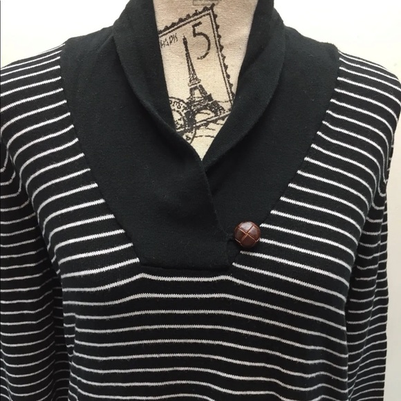 Liz Claiborne Women Black White Sweater Cowl Leather Button L/S Petite M Cotton - Picture 4 of 12